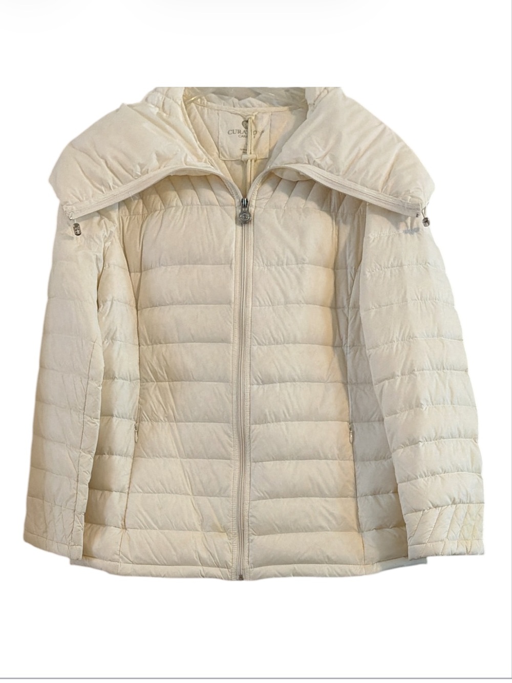 Curations Caravan Packable Down Puffer Jacket Cream Off-White Hooded Size L